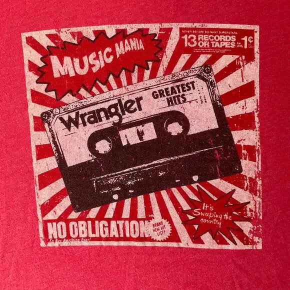 Wrangler Big Kid’s Short Sleeve T-shirt Size M, Red, Music Mania Greatest Hits - Picture 5 of 8